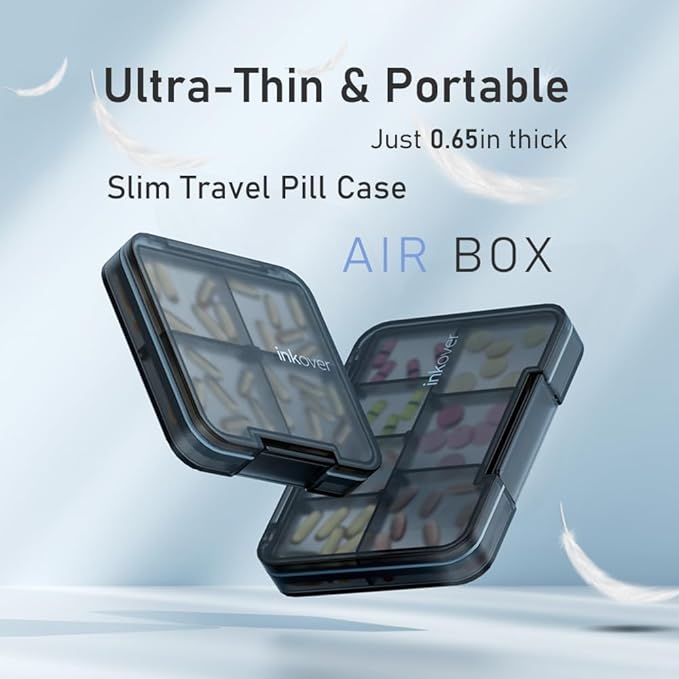 Small Pill Organizer, Waterproof & Portable Pill Case for Daily Travel - Adjustable 4 Compartments Compact Medicine Holder for Vitamins, Pills, Perfect for Purse or Pocket (Black)