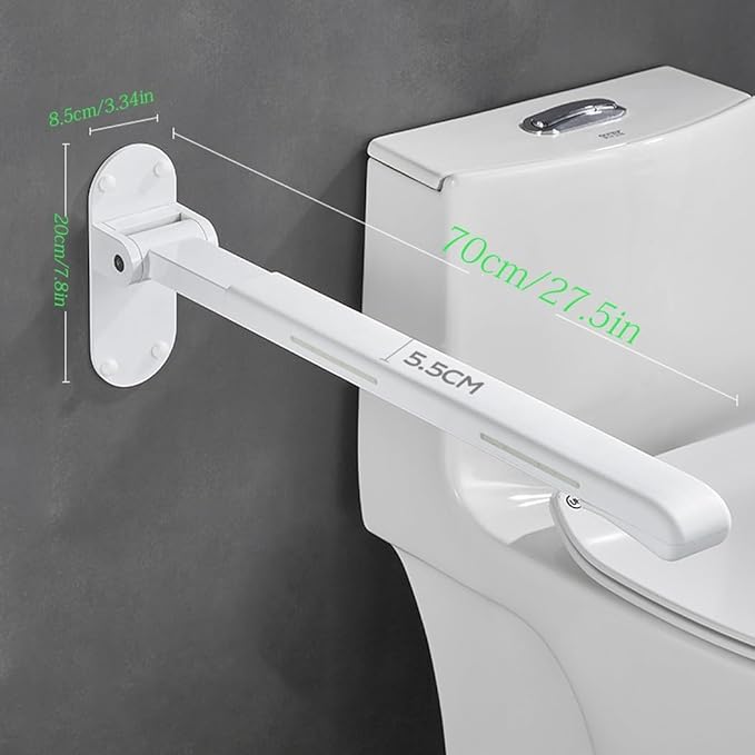 Toilet Grab Bars,Flip up Grab Bars for Bathroom,Folding Grab Bar,Safety Rail Wall Mounted,Non Slip Waterproof Handicap Bars.for Elderly Disabled and Pregnant (White,with Indicators)