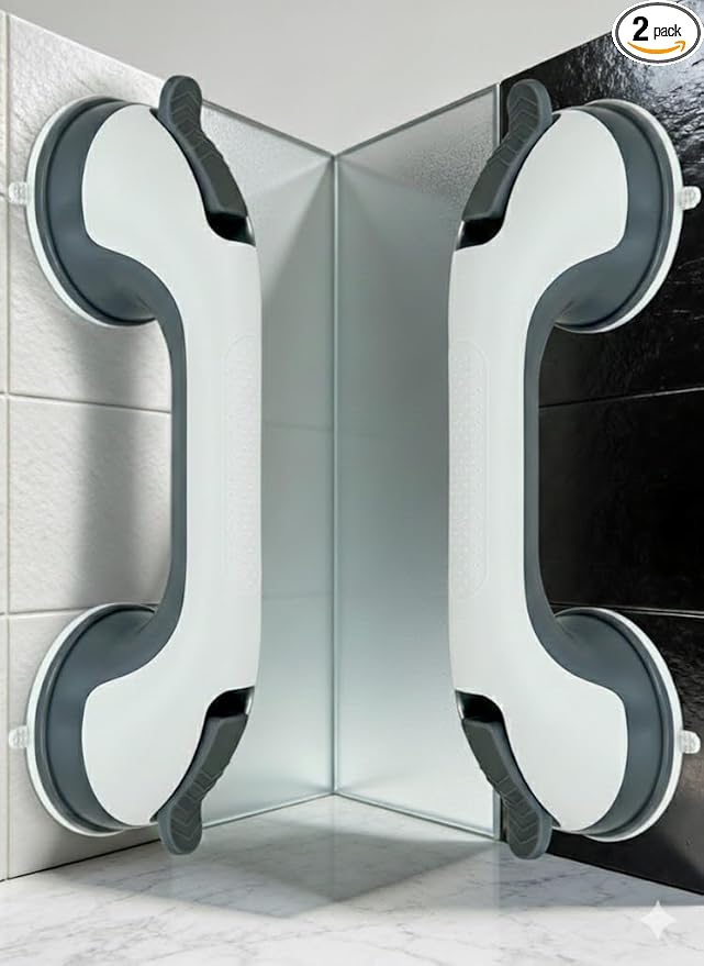 Shower Handles for Elderly Suction 2 Pack Grab Bars for Bathtubs and Showers, bar Safety 500 lbs Walls Handicap Heavy Duty Holder Hooks to Lift Large Tile Glass Suction Cups Tool Chair