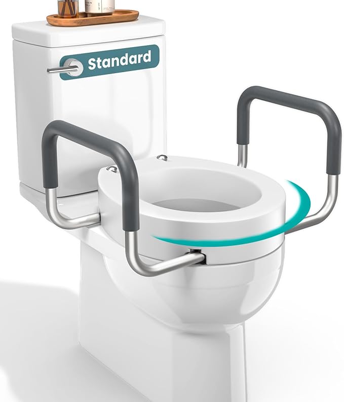 PELEGON Raised Toilet Seat With Handles (300lb) Toilet Seat Risers for Seniors, Raised Toilet Seat for Handicap Toilet Seat For Elderly & Disabled - Standard Seat