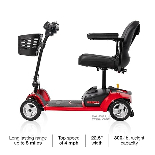 Rascal Venture 4-Wheel Portable Mobility Scooter for Travel, Easy Disassembly, Compact Design, 300 lb Capacity, Battery Included
