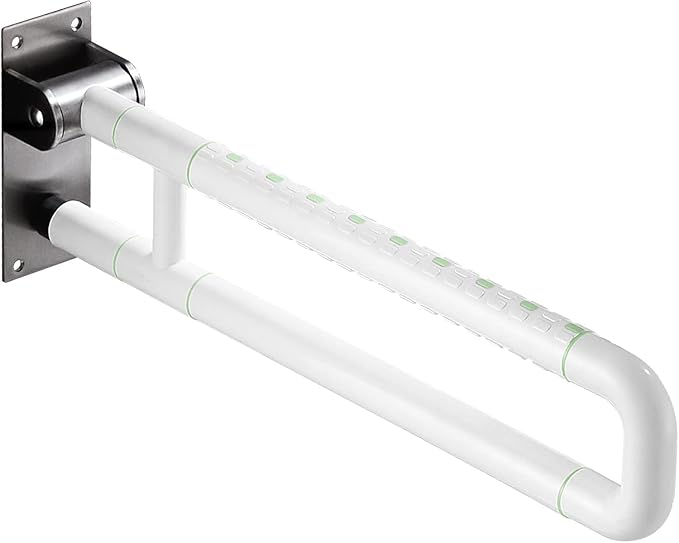 Flip Up Grab Bar for Toilet: Upgraded 23.6 Inch Handicap Grab Bars for Bathroom - Wall-Mount, Non-Slip Toilet Handles with Glows at Night, Suitable for Elderly Pregnant Women and Disabled