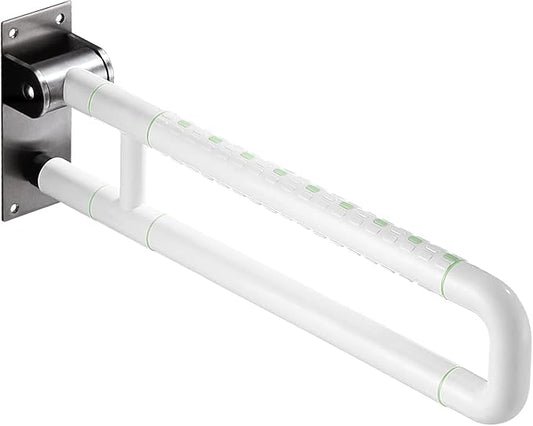Flip Up Grab Bar for Toilet: Upgraded 23.6 Inch Handicap Grab Bars for Bathroom - Wall-Mount, Non-Slip Toilet Handles with Glows at Night, Suitable for Elderly Pregnant Women and Disabled