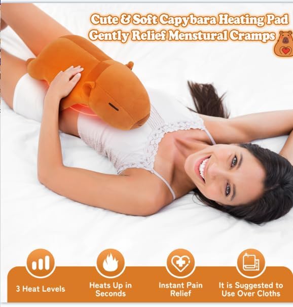 14'' Capybara Heating Pad for Period Cramps, Capybara Plush with a Hot Soft Belly USB Powered, Menstrual Heating Pad Neck Shoulder Pain Relief, Birthday Gift for Daughter Wife Period Heating Pad