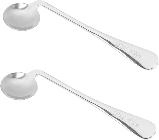 FOMIYES 2pcs Weighted Swivel Spoon for Elderly Senior Adaptive Utensils Angled Spoon for Tremor Easy-Grip Stainless Steel Fork Cutter