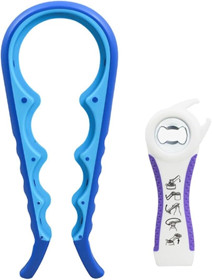 Multi-Grip Jar Opener and Bottle Opener Tool, Ergonomic Design with Non-Slip Handles, (biue)