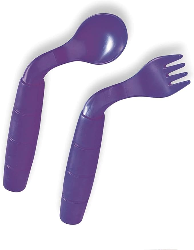 Easie Eaters Fork and Spoon, Random Color: Red, Purple, or Blue (Style=Left Handed)