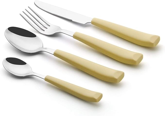 ANNOVA Silverware Set Stainless Steel Colorful Handle Tableware Kitchen Flatware Set Utensils, Includes Dinner Knives, Forks, Spoons, Salad Forks & Dessert Spoons (Yellow, 16 Pieces)