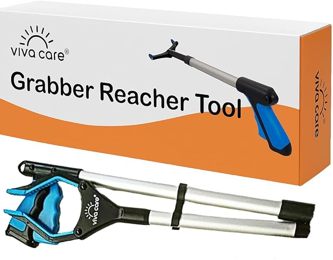 Foldable Grabber Reacher for Seniors – Lightweight, Rotatable Clamp, Non-Slip Grip, 32" Long, an Arm Extension Pickup Tool [Blue]