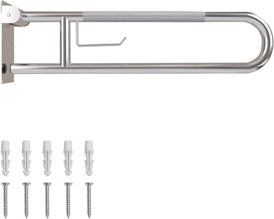 Toilet Grab Bar, Fold Down Grab Bar with Paper Holder, Knurled Anti-Slip Grab Bars for Toilet, Stainless Steel Handrails Toilet for Seniors Disabled Elderly Pregnant, Brushed Nickel, 30 Inch