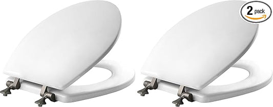 MAYFAIR 844BN 000 Toilet Seat with Brushed Nickel Hinges will Never Come Loose, ROUND, White, 2 Pack - ROUND