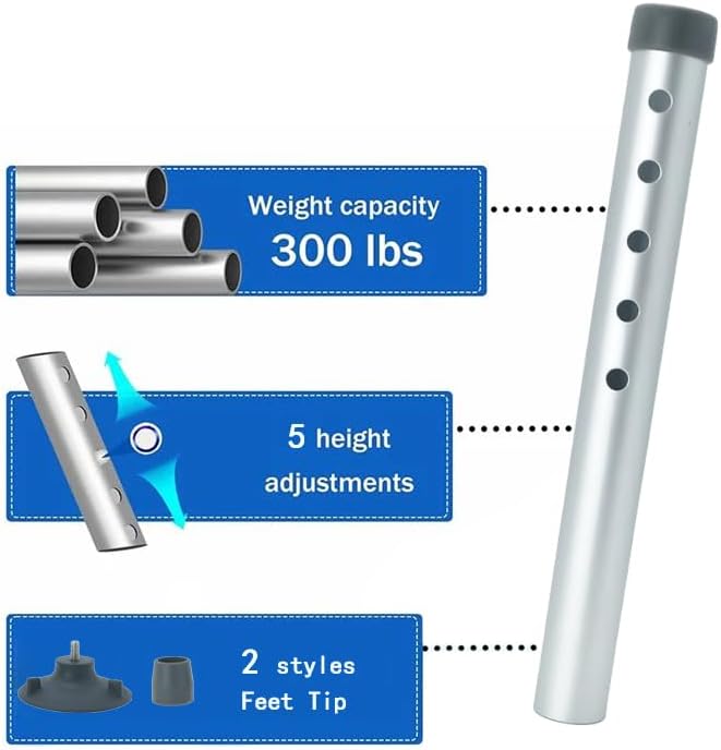 Universal Foot Tube and Suction Cup Tips for Toilet Safety Rail, Shower Chair, and Bath Bench - 5 Adjustable Heights, Replacement Suction Cup Tips and Aluminum Tubes, Easy Install, 2 Pack