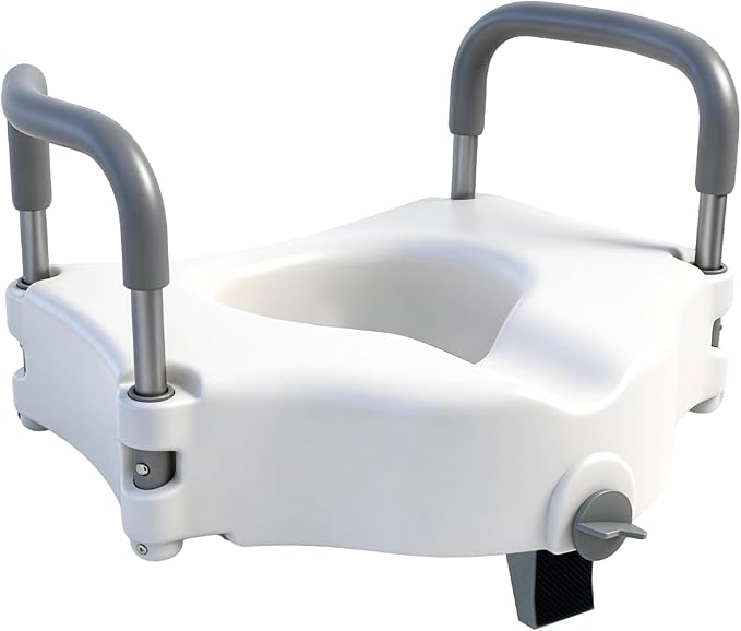 5" Raised Toilet Seat with Removable Padded Handles, Toilet Seat Riser Fit for Seniors, Elevated Toilet Seat & Durable Construction & Secure Locking