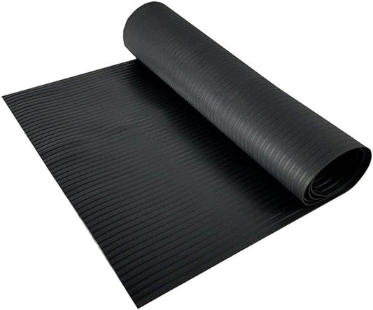RESILIA Black Plastic Floor Runner - Embossed Wide Rib Waterproof Vinyl, Non Slip, Heavy Duty Protector Mat for Indoor Hardwood, Hard Floors, Garage, Entryway, Kitchen, & Outdoor Use, 27” x 75’