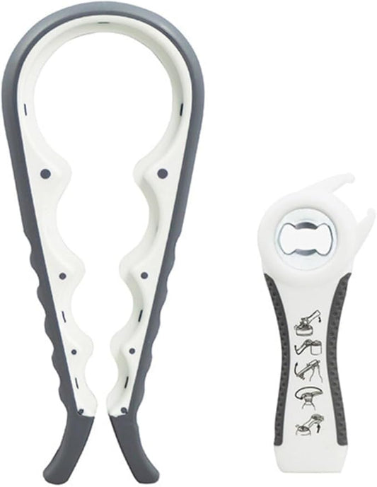 Multi-Grip Jar Opener and Bottle Opener Tool, Ergonomic Design with Non-Slip Handles, (white gray)