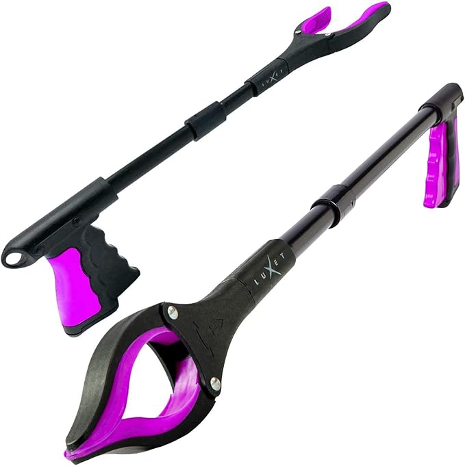 Grabber Reacher Tool 19" Aluminum Magnetic Claw, Rotating Reacher Grabber Pickup Tool, Foldable Gripper Grabbers for Elderly Grab it Reaching Tool, Trash Grabbers and Pickers, Pink, By Luxet 2-Pack