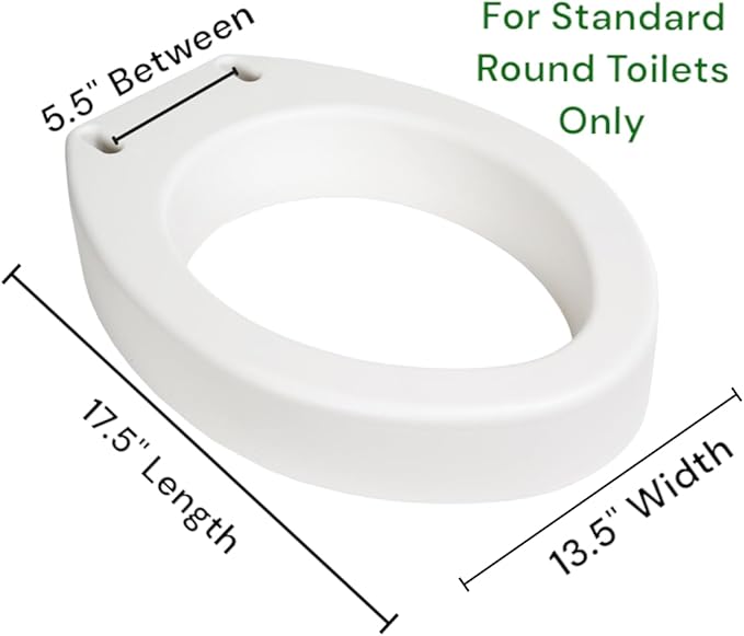 Essential Medical Supply Standard Bowl Round Toilet Seat Riser with 3.5" Rise - 17.5" x 13.5" x 3.5", Elevating and Raising Toilet Seat for Seniors, Adults and The Elderly with 300lb Weight Capacity
