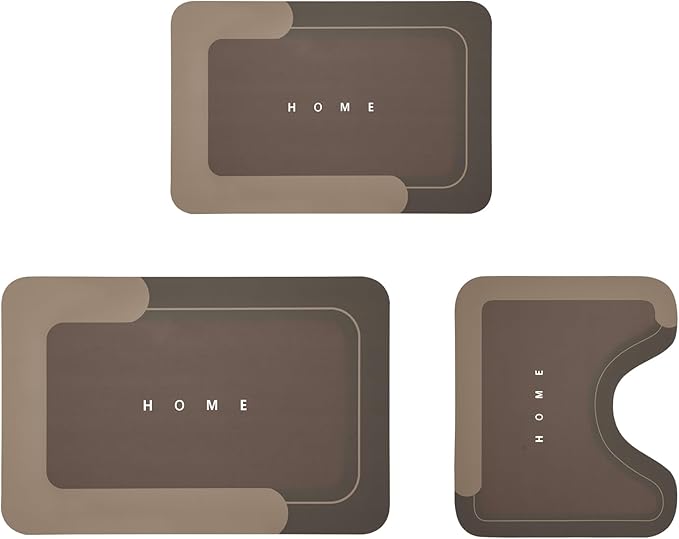 3PCS Absorbent Bath Mat Magic Rug Sets, Quick Drying Bath Mat Non-Slip Floor Rug Rubber Backed for Bathroom Kitchen Shower Sink (16.9''x23.6''+19.7''x23.6''+19.7''x31.9'', Brown)