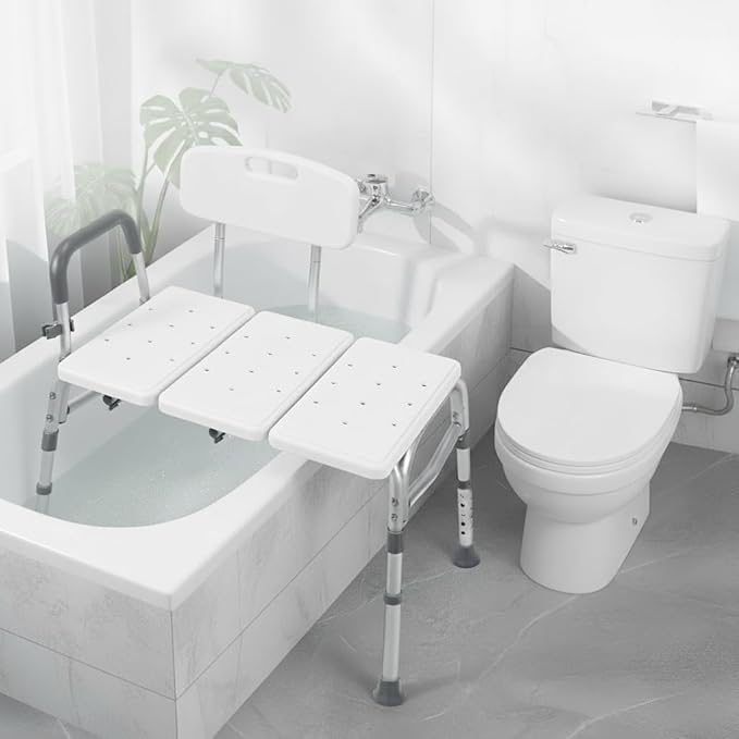 TABEKE Tub Transfer Bench for Bathtub, Tool Free Assembly Shower Chair with Backrest & Armrest, Height Adjustable Shower Bench, Shower Seat for Elderly and Disabled