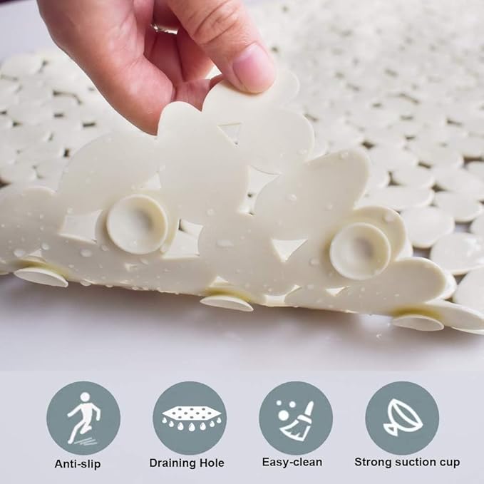 Bathtub Mat Non Slip 2 Pack, 35 x 16 Inches Pebble Shower Mat with Suction Cups and Drain Holes, Bath Mat for Shower,Bathroom tub (Beige)