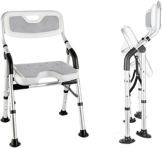 DEWEL Foldable Shower Chair for Elderly and Disabled, Folding Shower Seat with Armrests and Back Height Adjustable, Aluminum Alloy Bath Seat for Inside Shower, 330lbs Capacity(Gray)