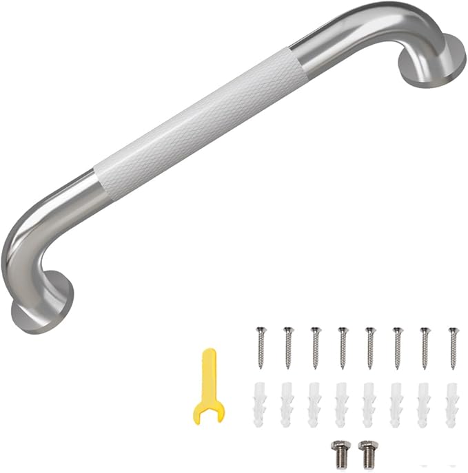 12 Inch Shower Grab Bar, Brushed Nickel Anti-Slip Bathroom Grab Bar with Knurled Grip, Stainless Steel Safety Handrail for Toilet Bathtub, Shower Handle Handicap Bars for Senior,Elderly,Pregnant