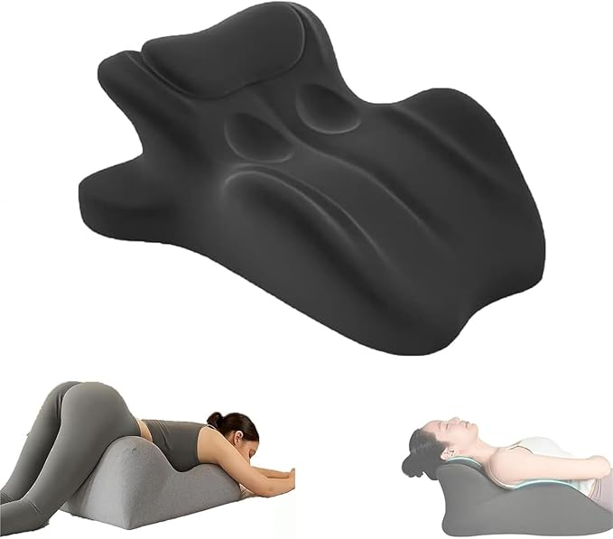 Ergonomic Memory Foam Wedge Pillow, Contoured Support Pillows, 27° Angled Support for Waist and Neck, Multi-Position Support Pillow (Black)