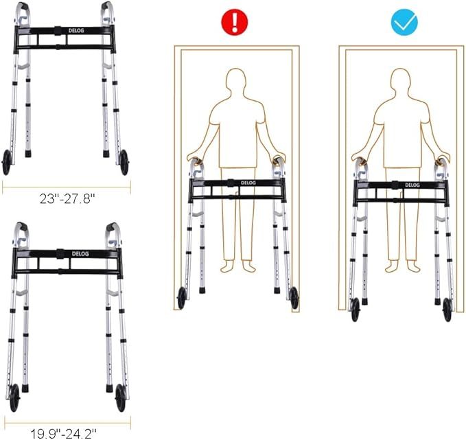 Delog Narrow Walkers for Seniors, Small Walkers for Seniors Tight Spaces Support Up to 350lbs, Standard Walkers for Adults