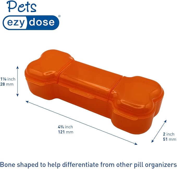 EZY DOSE Dog Bone Pill Case, Medicine Planner, Vitamin Organizer Box, Weekly Dispenser for Daily Doses, 3 Individually Large Compartments, Convenient and Easy to Use, Pet Friendly, Orange, BPA Free