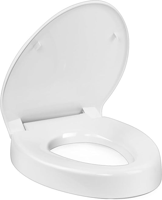 Raised Toilet Seat 3 Inch for Standard Elongated Toilets 18–19 Inch Bowl Length, Not Compatible with Round or One-Piece Toilets, Slow-Close Lid, Non-Slip Stable Design, 772 lb Capacity