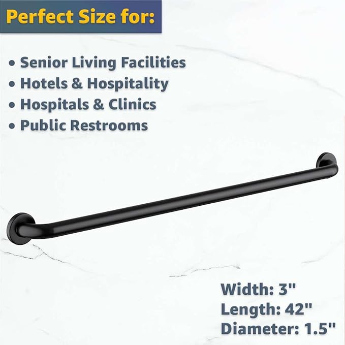 42″ Stainless Steel Matte Black Restroom Grab Bar – Wall Mount Bathroom Safety Rail for Elderly, Shower and Toilet Support, Commercial and Home Use – 250 lb Capacity, Straight Bar