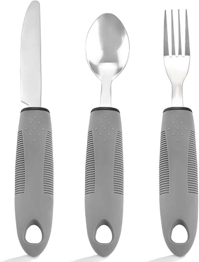 Adaptive Utensils Set for Seniors - 3Pcs Weighted Silverware for Hand Tremors, Arthritis, and Parkinson’s - Easy Grip Handles for Enhanced Stability - Dishwasher Safe