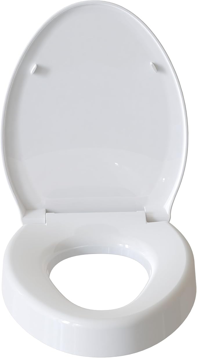 CYRRET 3 Inch Elevated Toilet Seat Riser, Raised Toilet Seat Enlongated Bowl (18.5") for Elderly and Seniors, Durable Plastic, Slow Close, Safety Bathroom Assist Device, Easy Installation, White