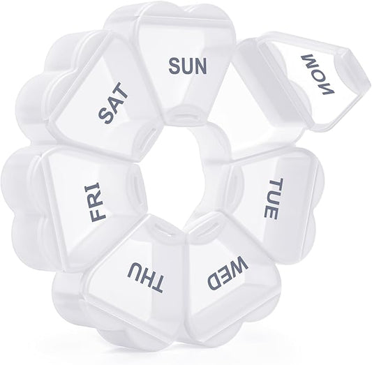 Large Weekly Pill Organizer, Pill Box 7 Day, KAPENS Daily Vitamin Case Large Capacity Compartments, Pill Containers for Fish Oil Medicine Supplements, White