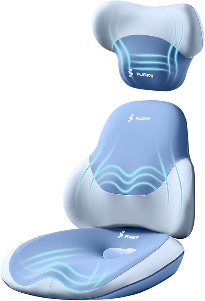 FLORICH Seat Cushion and Lumbar Support Pillow for Office Chair Car Neck Headrest Pillow Memory Foam Seat Pads Pressure Relief Back Cushion and Carseat Pads(Blue)