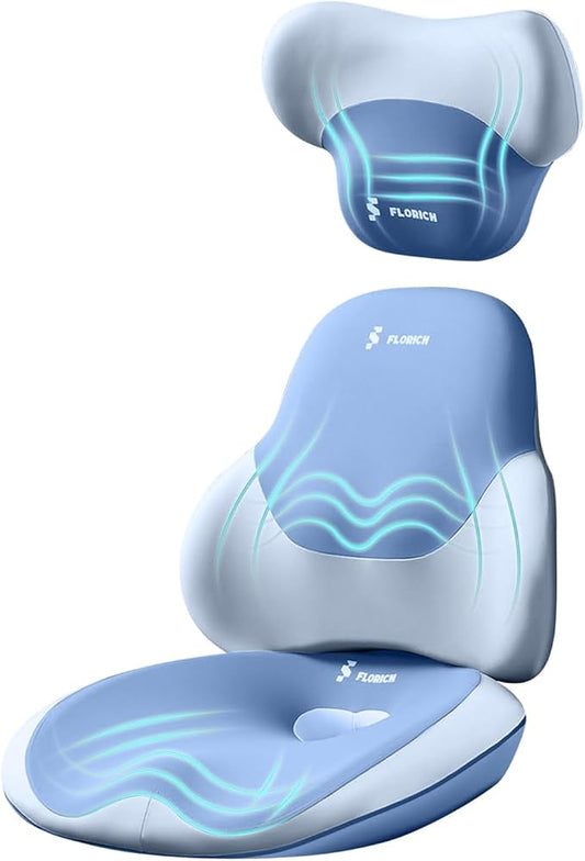 FLORICH Seat Cushion and Lumbar Support Pillow for Office Chair Car Neck Headrest Pillow Memory Foam Seat Pads Pressure Relief Back Cushion and Carseat Pads(Blue)
