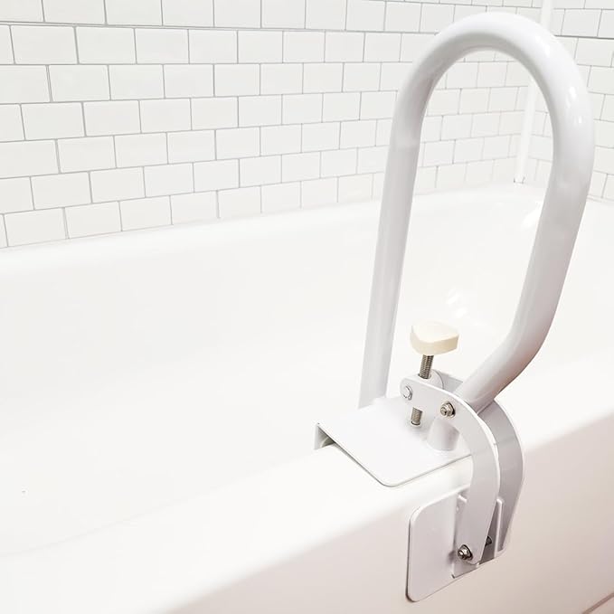 Carex White Bathtub Rail - Grab Bars for Bathroom, Bathtubs & Showers - Side Hand Grip Railing & Support - Shower Handle & Bath Tub Bar Clamps for Seniors & Elderly