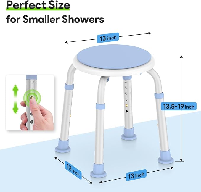 Delog 360 Rotating Swivel Shower Seat - Adjustable Seat for Tub & Small Bathtub - 300lb Capacity with Anti-Slip Rubber Tips
