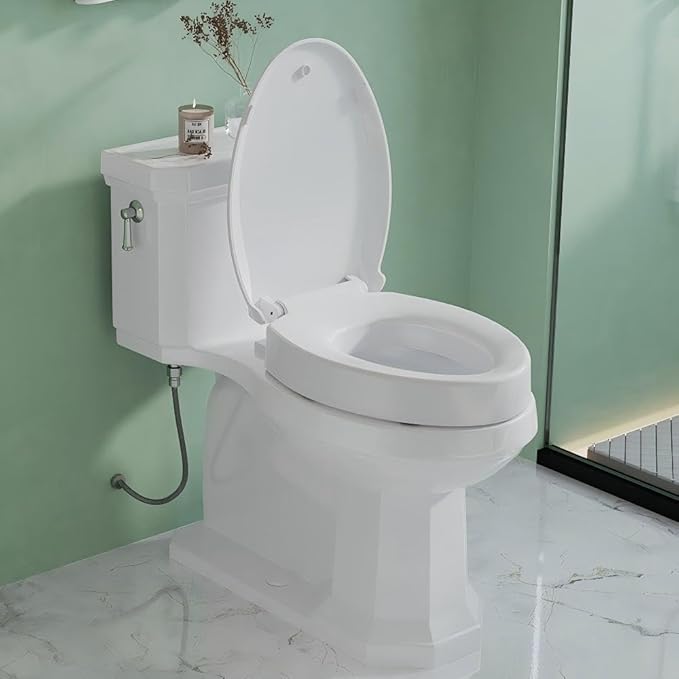 Raised Toilet Seat for Seniors, Elongated Elevated Toilet Seat with Soft Close Lid, Quick Release & Easy Installation, Easy to Clean - Ideal for Elderly, White