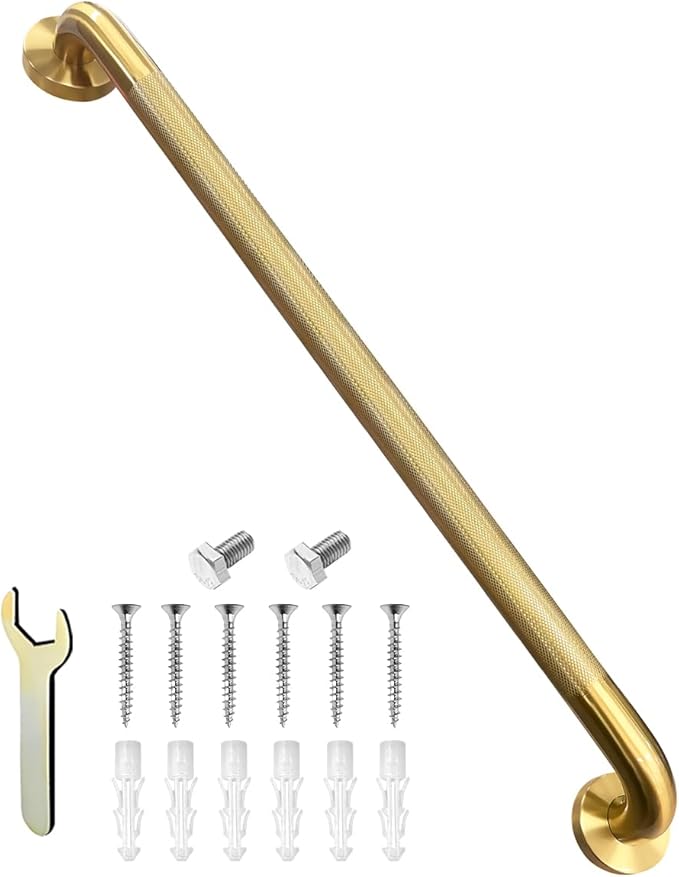 Shower Grab Bar for Bathroom, Anti-Slip Safety Grab Bar for Bathtub Toilet Staircase Stainless Steel Textured Grip Bath Handle Handrail for Elderly (Oil Bronze Gold, 40" L x 1 1/4" D)