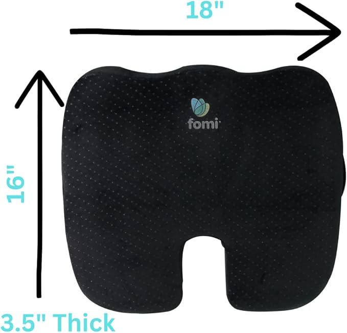 FOMI Extra Thick Coccyx Seat Cushion and Back Support Combo | Large Memory Foam Seat Pad and Lumbar Pillow for Car, Office, Gaming Chair, Wheelchair | Sciatica, Tailbone Pain Relief