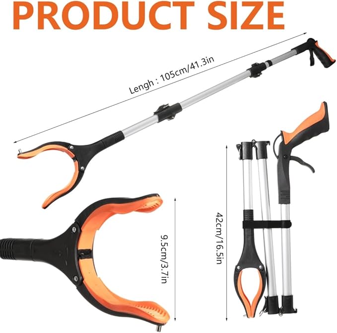 Grabber Reacher Tool 41" Litter Pickers Foldable Reaching Aids Helping Hand Stick with 360°Rotating Head and Magnetic Claw