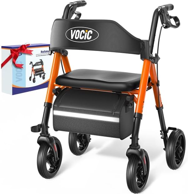 VOCIC Walkers for Seniors, Z21 Rollator Walker with Seat Supports 350lb, 8" Big Wheels for All Terrain, Ergonomic Arc Seat & 6" Ultra Backrest Foldable Walker, Dual Height Adjustment, Lightweight 2026
