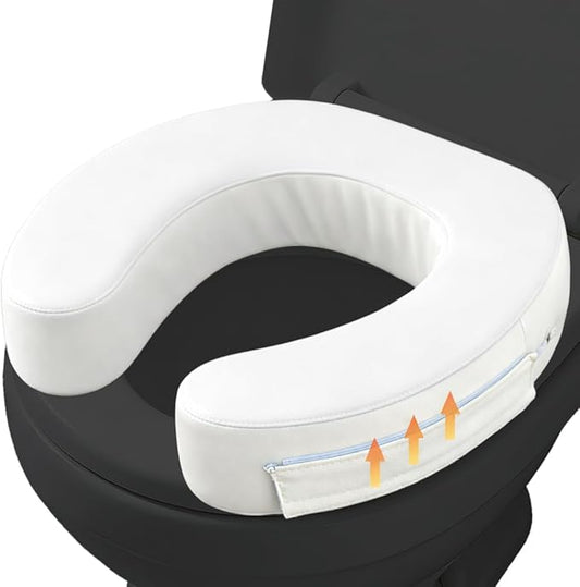 3" Raised Toilet Seat Cushion, Firm High-Density Foam Toilet Seat Riser, Waterproof Cover, Secure Hook & Loop, Easy-Clean Support, Fits Standard & Elongated Toilets