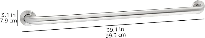 Amazon Basics Bathroom Safety Handicap Grab Bar, 36 Inch Length, 1.5 Inch Diameter, 500LBs Capacity, ADA Compliant, Stainless Steel