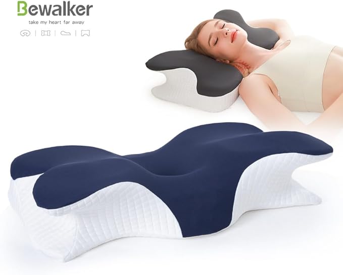 Pampkin Memory Foam Cervical Neck Pillow for Sleeping | Ergonomic Spinal Alignment Support Pillow for Neck, Back & Shoulder Pain Relief | Contoured Butterfly Design for Side, Back, Stomach Sleepers