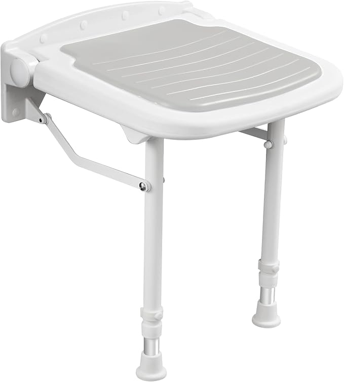 Wall Mounted Shower Seats, Support 550lbs, Adjustable Height Fold Down Shower Seat Wall Mounted, Folding Shower Bench Wall Mounted for Elderly-Adults-Pregnants-Seniors-Disabled