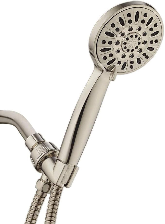 AquaDance High Pressure 6-Setting Full Brushed Nickel 4" Handheld Shower with Hose, The Ultimate Shower Experience Officially Independently Tested to Strict US Quality & Performance Standards -1.8 GPM