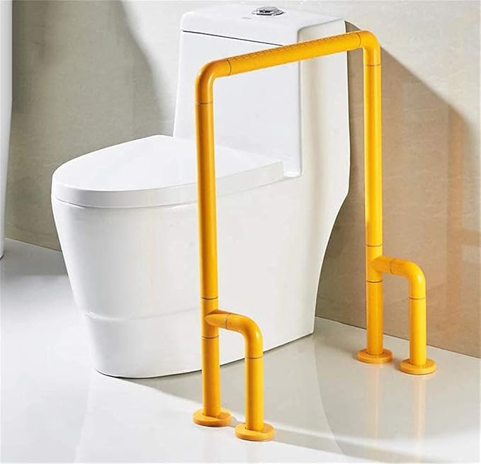 Floor-Standing Toilet Rails, Stainless Steel Frame Support Grab Bar, Home Bathroom Handicap Nylon Non-Slip Handle, Shower Balance Bar Assist Grip (Color : Yellow, Size : 54x72cm)