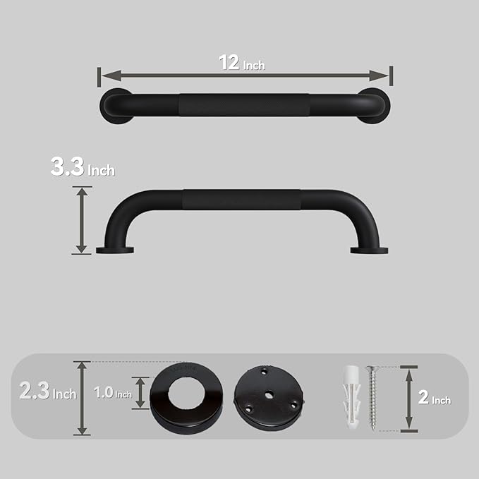 12 Inch Grab Bars for Shower, Black Anti Slip Grab Bar for Bathtubs Showers Toilet, Stainless Steel Safety Shower Grab Bar,Wall Mounted Shower Handle Handicap Bars for Senior Elderly